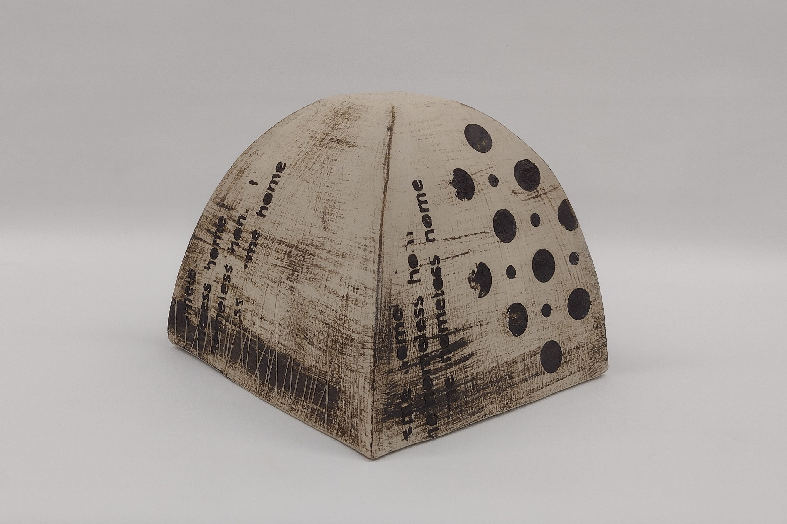 Home Homeless. Slab built stoneware with stencils and slips