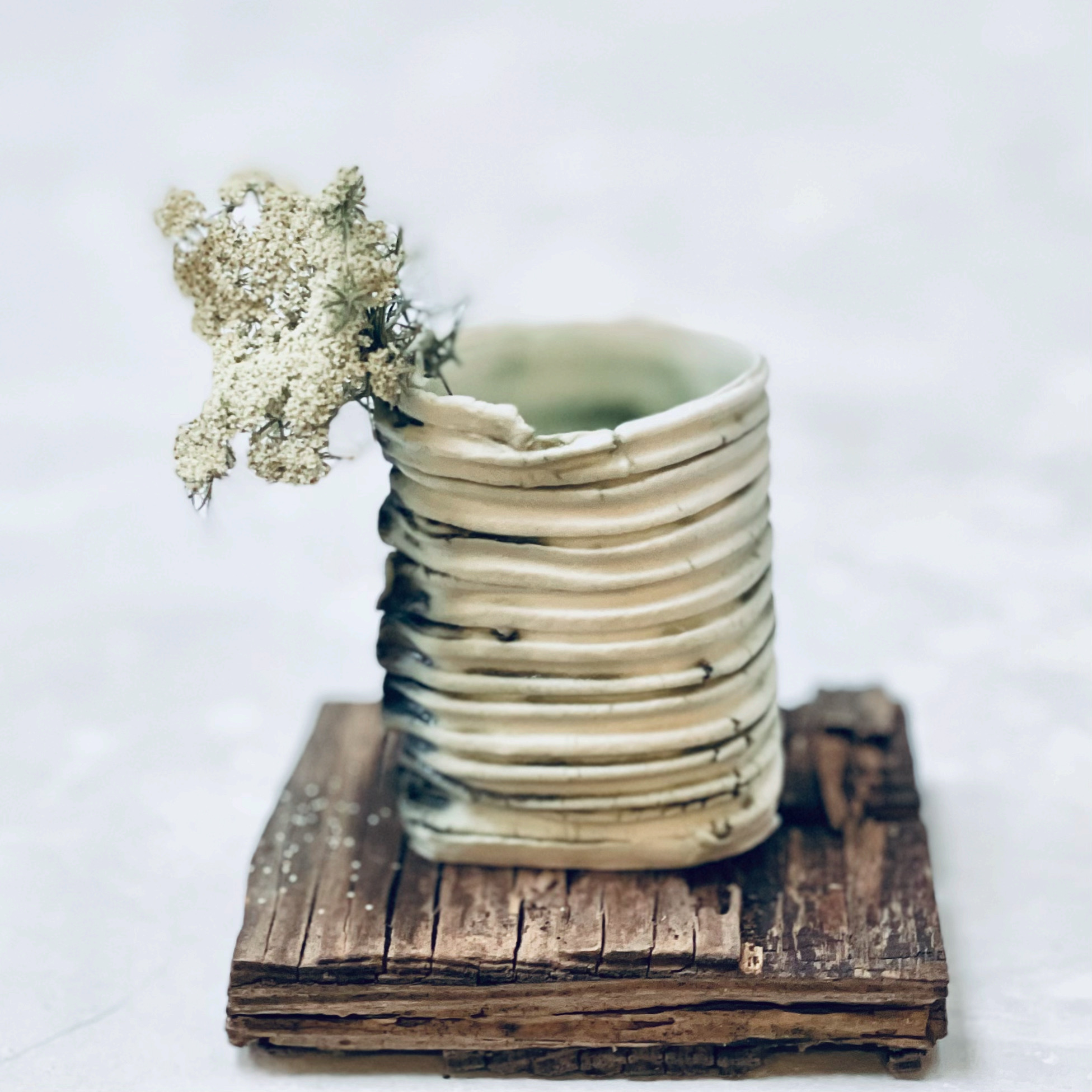 ribbed vase ... porcelain and copper oxide